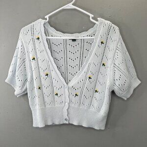Wild Fable Cropped Cardigan Sweater XL Blue Floral Knit Short Sleeve Cottagecore